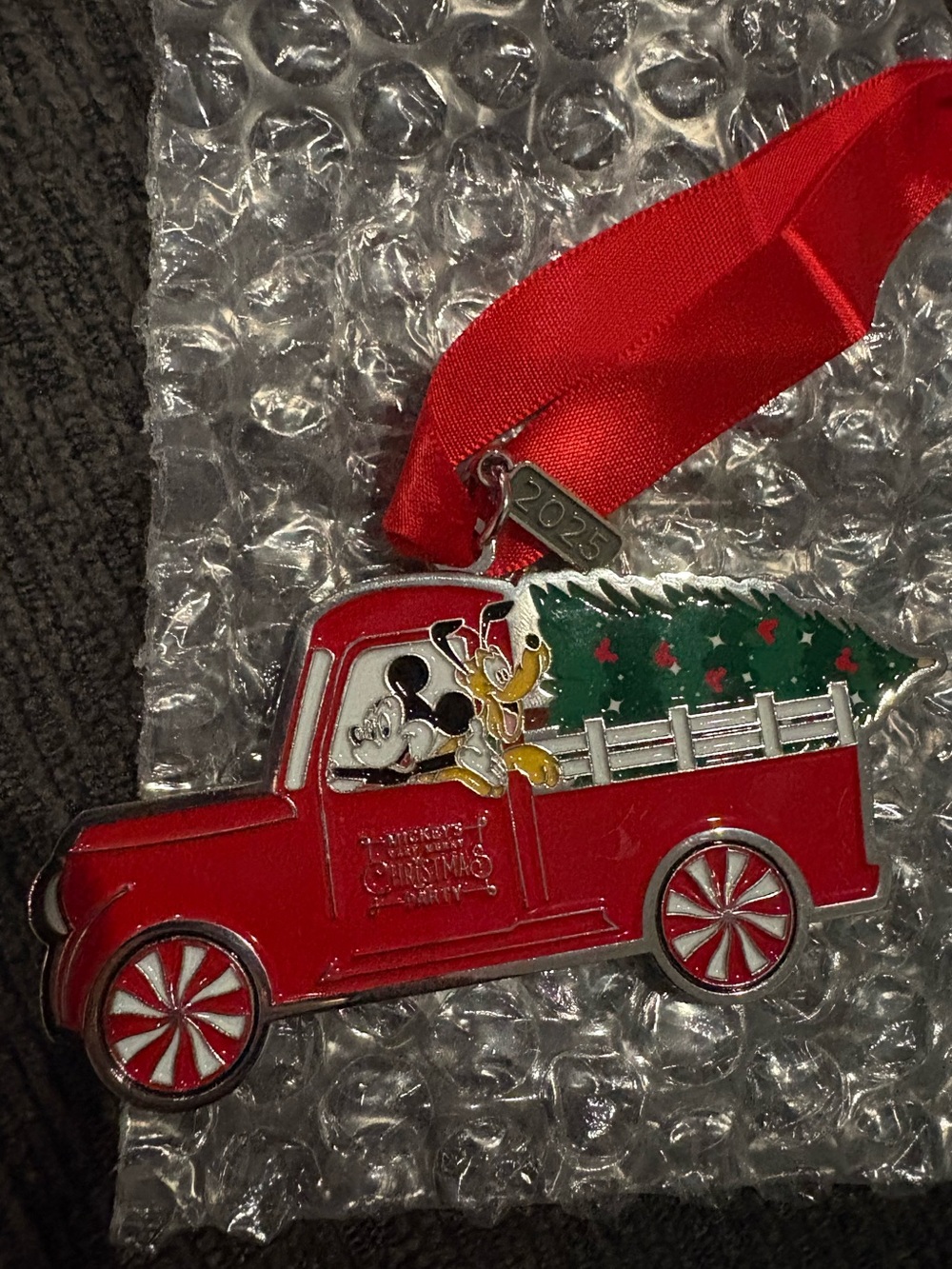 Disney Very Merry Party Mickey & Pluto Red Holiday Truck Ornament - Dated 2025
